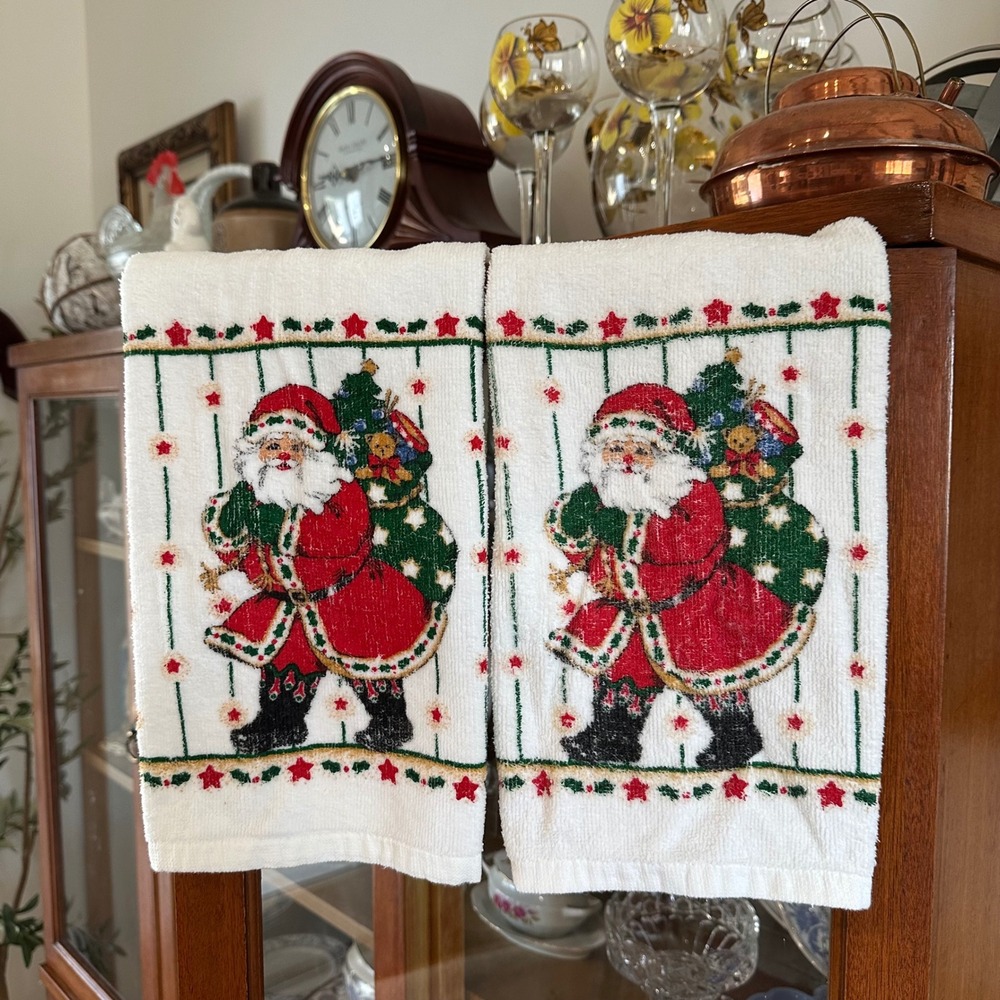 Vintage Royal Terry B&D Christmas Kitchen Towels Santa Claus Set of 2 Cotton